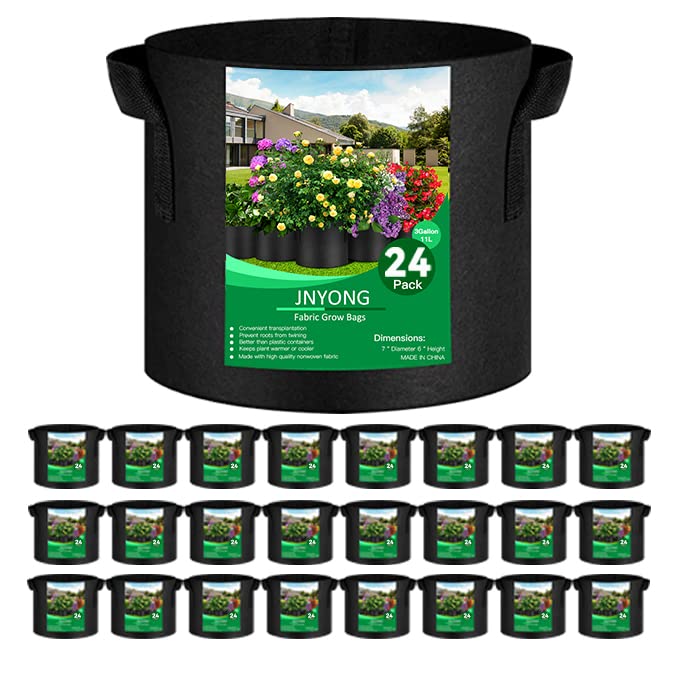 JNYONG 24-Pack 3 Gallon Thickened Non-Woven Grow Bags, Aeration Fabric Pots with Handles - Image 1